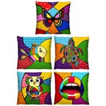 Ficha técnica e caractérísticas do produto Kit 5 Capas de Almofada Decorativa Pop Art Coloridas II