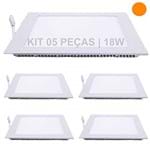 Ficha técnica e caractérísticas do produto Kit 5 Plafon 18w Luminárias LED Painel Embutir QUADRADO Branco Quente SLIM