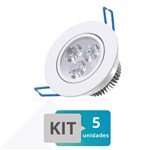 Ficha técnica e caractérísticas do produto Kit 5 Spot Led Embutir Redondo 3W Branco Quente - Ld
