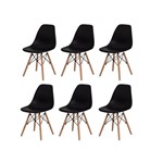 Ficha técnica e caractérísticas do produto Kit 6 Cadeiras Eiffel Eames DSW Preta Base Madeira - Waw Design