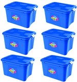 Ficha técnica e caractérísticas do produto Kit 6 Caixas Organizadoras Verona Azul 56 Litros C/ Trava PP Uninjet