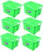 Ficha técnica e caractérísticas do produto Kit 6 Caixas Organizadoras Verona Verde 56 Litros C/ Trava Uninjet