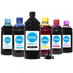 Ficha técnica e caractérísticas do produto Kit 6 Tintas para Epson L800 Black 1 Litro Color 500ml Corante Koga - Koga