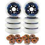 Ficha técnica e caractérísticas do produto Kit 8 Rodas Creme Patins Roller Inline 80mm + 16 Rolamentos - Branca/Azul