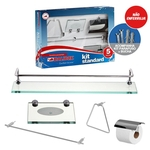 Ficha técnica e caractérísticas do produto Kit Acessórios de Banheiro Inox / Alumínio / Vidro Incolor 5 Peças - BaliBox