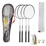 Ficha técnica e caractérísticas do produto Kit Badminton 4 Raquetes - 2 Petecas + Rede