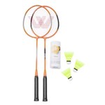 Ficha técnica e caractérísticas do produto Kit Badminton Vollo - 2 Raquetes + 3 Petecas