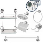 Ficha técnica e caractérísticas do produto Kit Banheiro Inox 6pcs com Porta Shampoo Duplo Reto Vidro 6mm Linha Stander