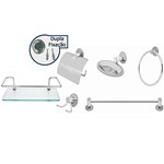 Ficha técnica e caractérísticas do produto Kit Banheiro Inox 6pcs com Porta Shampoo Reto 30cm Vidro 6mm Linha Stander
