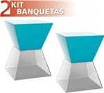 Ficha técnica e caractérísticas do produto Kit 2 Banquetas Nitro Assento Color Base Cristal Azul