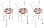 Ficha técnica e caractérísticas do produto Kit 3 Banquetas Ravena Tubo Branco com Assento Floral Clássico Vermelho - Itagold