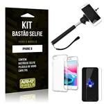 Ficha técnica e caractérísticas do produto Kit Bastão de Selfie Apple IPhone 8 Bastão + Capa + Película de Vidro - Armyshield