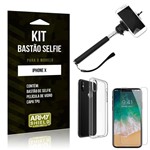 Ficha técnica e caractérísticas do produto Kit Bastão de Selfie Apple IPhone X Bastão + Capa + Película de Vidro - Armyshield