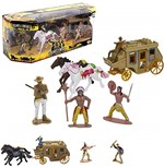 Ficha técnica e caractérísticas do produto Kit Boneco Velho Oeste com Cavalos e Carruagem 7 Acessórios na Caixa