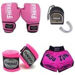 Ficha técnica e caractérísticas do produto Kit Boxe Fheras Muay Thai - Rosa Tradicional 08 Oz