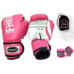 Ficha técnica e caractérísticas do produto Kit Boxe Muay Thai Fheras Luva Bandagem Bucal 12oz Rosa
