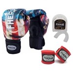 Ficha técnica e caractérísticas do produto Kit Boxe Muay Thai Fheras Luva + Bandagem+Protetor Bucal