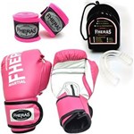 Ficha técnica e caractérísticas do produto Kit Boxe Muay Thai Fheras Luva Rosa 10oz + Bandagem + Bucal