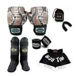 Ficha técnica e caractérísticas do produto Kit Boxe Muay Thai Fheras Top - Luva Bandagem Bucal Caneleira Shorts - 14 OZ COBRA 1