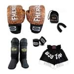 Ficha técnica e caractérísticas do produto Kit Boxe Muay Thai Fheras Top - Luva Bandagem Bucal Caneleira Shorts(Fheras) - 14 OZ COBRA 2