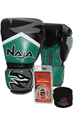 Ficha técnica e caractérísticas do produto Kit Boxe Muay Thai - Luva New Extreme Verde + Bandagem (2,30 Metros) Preta + Protetor Bucal Simples Transparente - Naja - 14 OZ