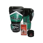 Ficha técnica e caractérísticas do produto Kit Boxe Muay Thai - Luva New Extreme Verde + Bandagem (2,30 Metros) Preta + Protetor Bucal Simples Transparente - Naja