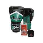 Kit Boxe Muay Thai - Luva New Extreme Verde + Bandagem (2,30 Metros) Preta + Protetor Bucal Simples