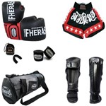 Ficha técnica e caractérísticas do produto Kit Boxe Muay Thai Orion Luva + Bandagem + Bucal + Caneleira + Bolsa + Shorts