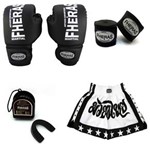 Ficha técnica e caractérísticas do produto Kit Boxe Muay Thai - Preto Fheras Tradicional - 12 Oz