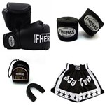 Ficha técnica e caractérísticas do produto Kit Boxe Muay Thai - Preto Fheras Tradicional - 08 Oz