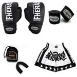 Ficha técnica e caractérísticas do produto Kit Boxe Muay Thai - Preto Fheras Tradicional 14 Oz