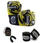 Ficha técnica e caractérísticas do produto Kit Boxe Muay Thai Top Luva Bandagem Bucal 08 Oz Tribal