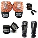 Ficha técnica e caractérísticas do produto Kit Boxe Muay Thai Top - Luva Bandagem Bucal Caneleira Anatômica - 08 Oz - COBRA 3