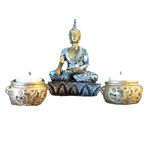 Ficha técnica e caractérísticas do produto Kit Buda Hindu Dourado Meditação Espelhado 2 Porta Vela Yoga