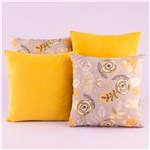 Ficha técnica e caractérísticas do produto Kit C/ 4 Almofadas Cheias Decorativas Amarelo/Cinza Floral 04 Peças C/ Refil