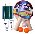 Ficha técnica e caractérísticas do produto Kit C/2 Raquetes Tênis de Mesa Ping Pong + Bolinhas e Rede