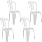 Ficha técnica e caractérísticas do produto Kit Cadeira Bistrô em Plástico Suporta Até 182 Kg Branca 4 Unidades