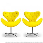 Kit 2 Cadeiras Decorativas Poltronas Egg com Capitonê Amarela com Base Giratória - Lubrano Decor
