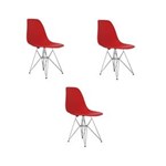 Ficha técnica e caractérísticas do produto Kit 3 Cadeiras Eiffel Base Cromada Sem Braço - Vermelho