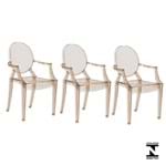 Ficha técnica e caractérísticas do produto Kit 3 Cadeiras Louis Ghost Ambar