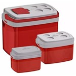 Ficha técnica e caractérísticas do produto Kit 3 Caixa Térmica 32, 12, 5 L Cooler Soprano Vermelho