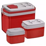 Ficha técnica e caractérísticas do produto Kit 3 Caixa Térmica 32, 12, 5 L Vermelho Cooler Soprano