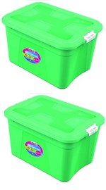 Ficha técnica e caractérísticas do produto Kit 2 Caixas Organizadoras Verona Verde 56 Litros C/ Trava Uninjet