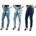 Ficha técnica e caractérísticas do produto Kit 3 Calças Jeans Feminina Cintura Alta Rasgada Anagrom