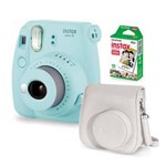 Ficha técnica e caractérísticas do produto Kit Câmera Instantânea Fujifilm Instax Mini 9 Azul Aqua + Filme 10 Poses + Bolsa Especial - Azul Aqua