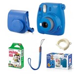 Ficha técnica e caractérísticas do produto Kit Câmera Instantânea Fujifilm Instax Mini 9 Azul Cobalto + 10 Fotos + Bolsa Especial Azul