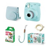Ficha técnica e caractérísticas do produto Kit Câmera Instantânea Fujifilm Instax Mini 9 C/ Bolsa e Filme 10 Poses - Azul Aqua