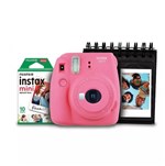 Ficha técnica e caractérísticas do produto Kit Câmera Instantânea Instax Mini 9 Fujifilm com Porta Fotos e Filme 10 Poses - Rosa Flamingo