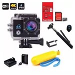 Kit Câmera Sports Go Cam 4k com Cartão Micros Sd, Bateria Extra, Carregador, Bastão Selfie e Bóia