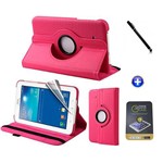 Ficha técnica e caractérísticas do produto Kit Capa para Galaxy Tab e 7" T113/T115 Giratória 360 + Película de Vidro + Caneta Touch (Pink)